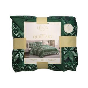 Lenox 3-Piece Polyester Holiday Patterened Quilt Set, Full/Queen - Green